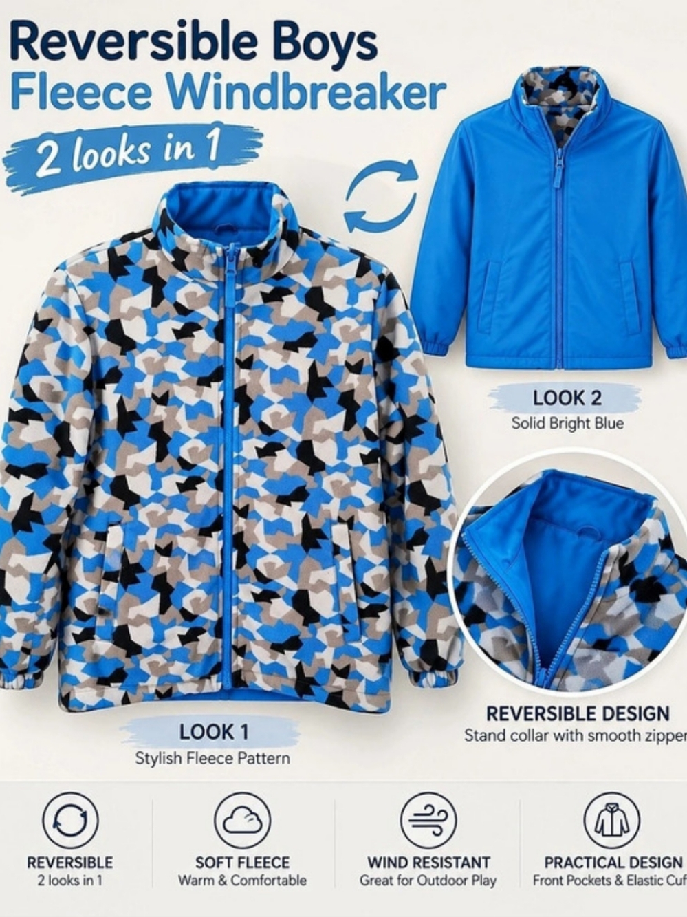 Gap Factory Kids Reversible Camo Jacket Blue & Gray